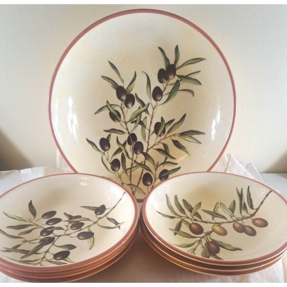 Williams Sonoma Oliviers Pasta Serving & Bowls Set Of 7 Portugal Olive Branch